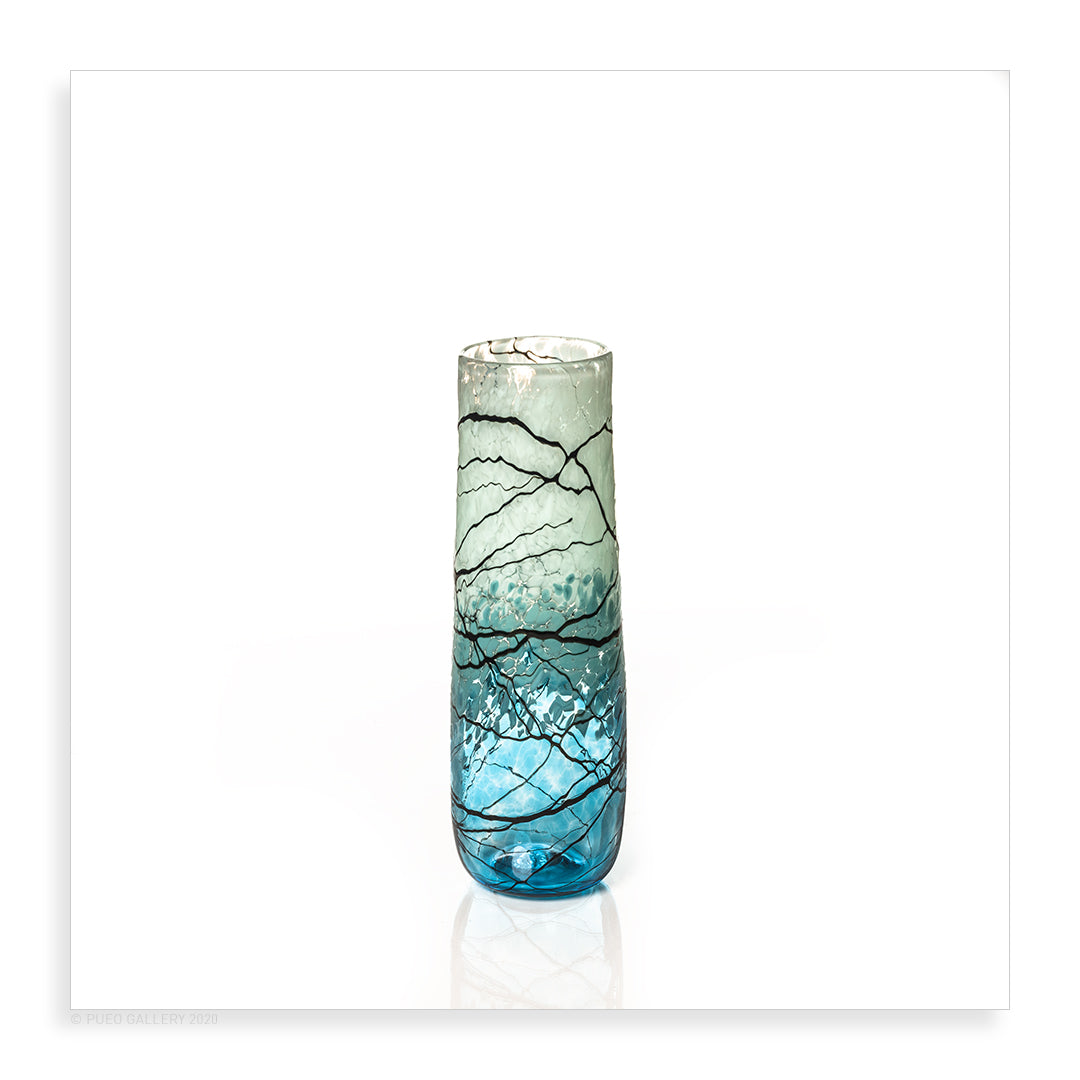 Small Cylinder Aqua Lightning vase - Pueo Gallery
