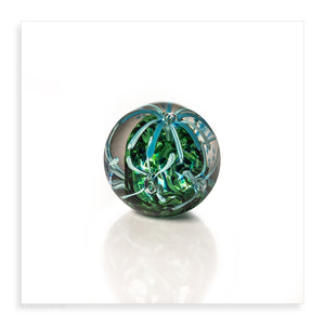Blue and Green Flower Paperweight - Pueo Gallery
