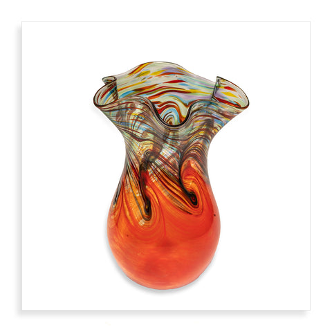 Small Red Wave Fluted Vase - Pueo Gallery